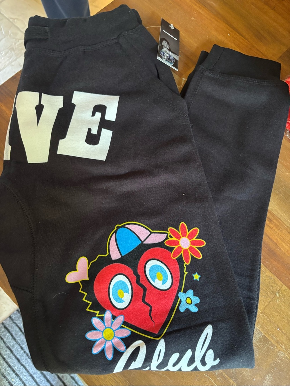 Love Club Black Kids Sweatpants with Heart Graphic